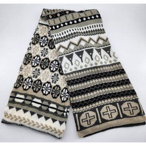 Anthropologie Madison‎ 88 Multi Pattern Knit Scarf Acrylic Gray/White 9.5" x 74"